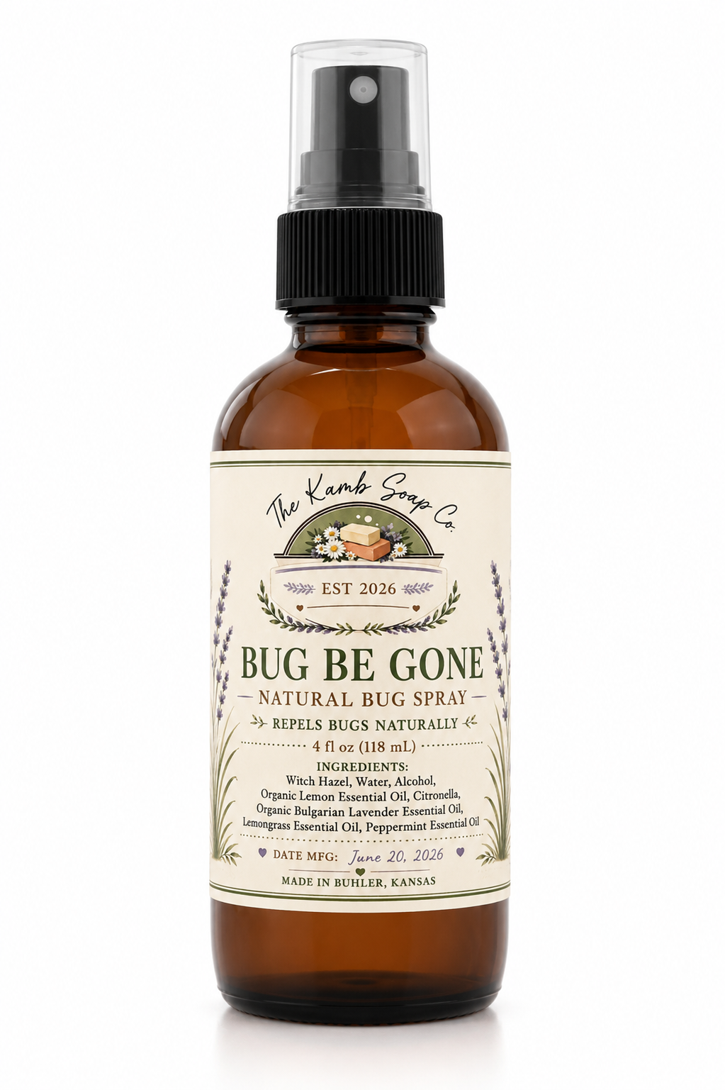 Bug Be Gone Natural Bug Spray – 4 oz | DEET-Free Outdoor Insect Repellent with Citronella, Lemongrass & Lavender