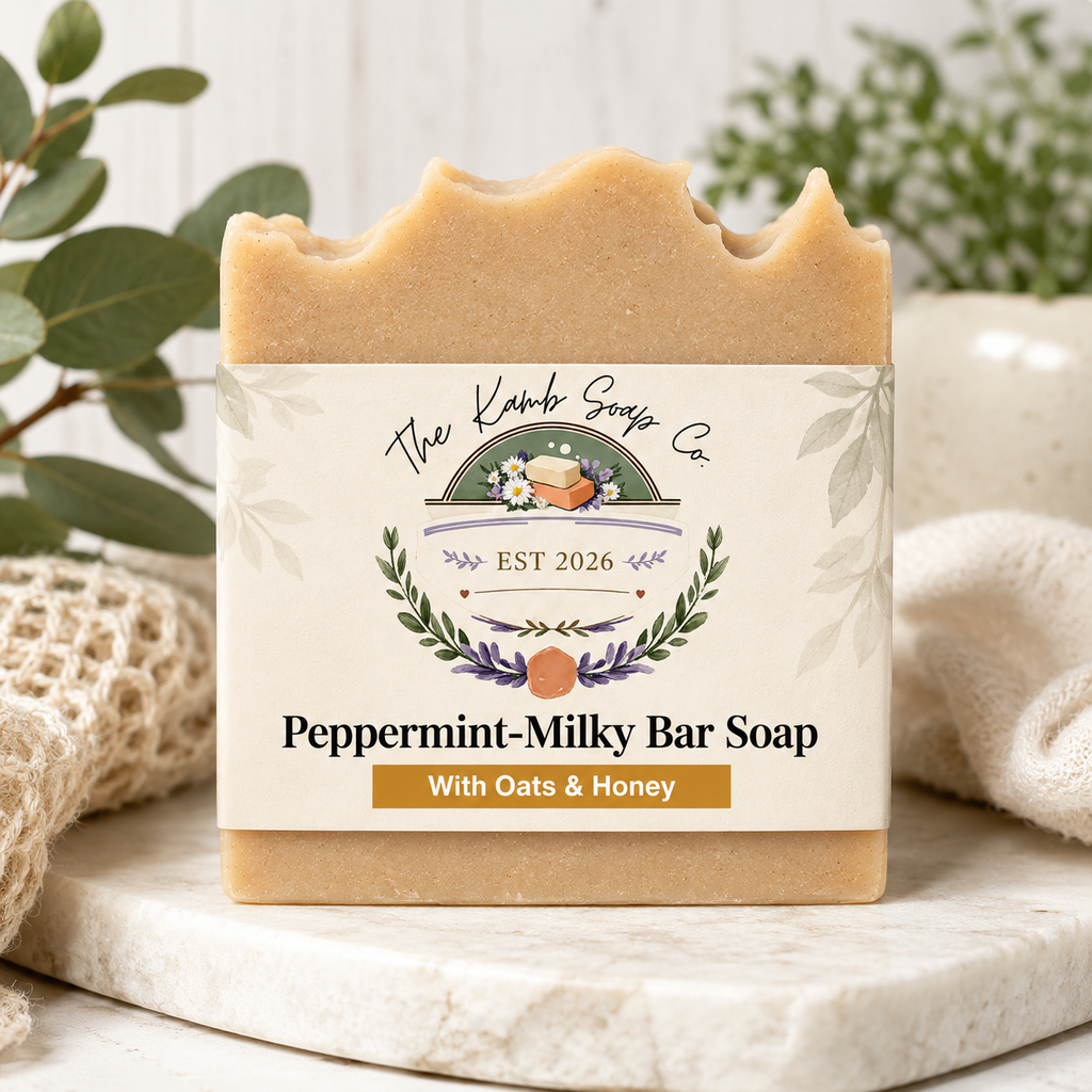 Peppermint-Milky Bar Soap with Honey & Oats | Handmade Goat Milk Facial & Body Soap | Refreshing Herbal Soap
