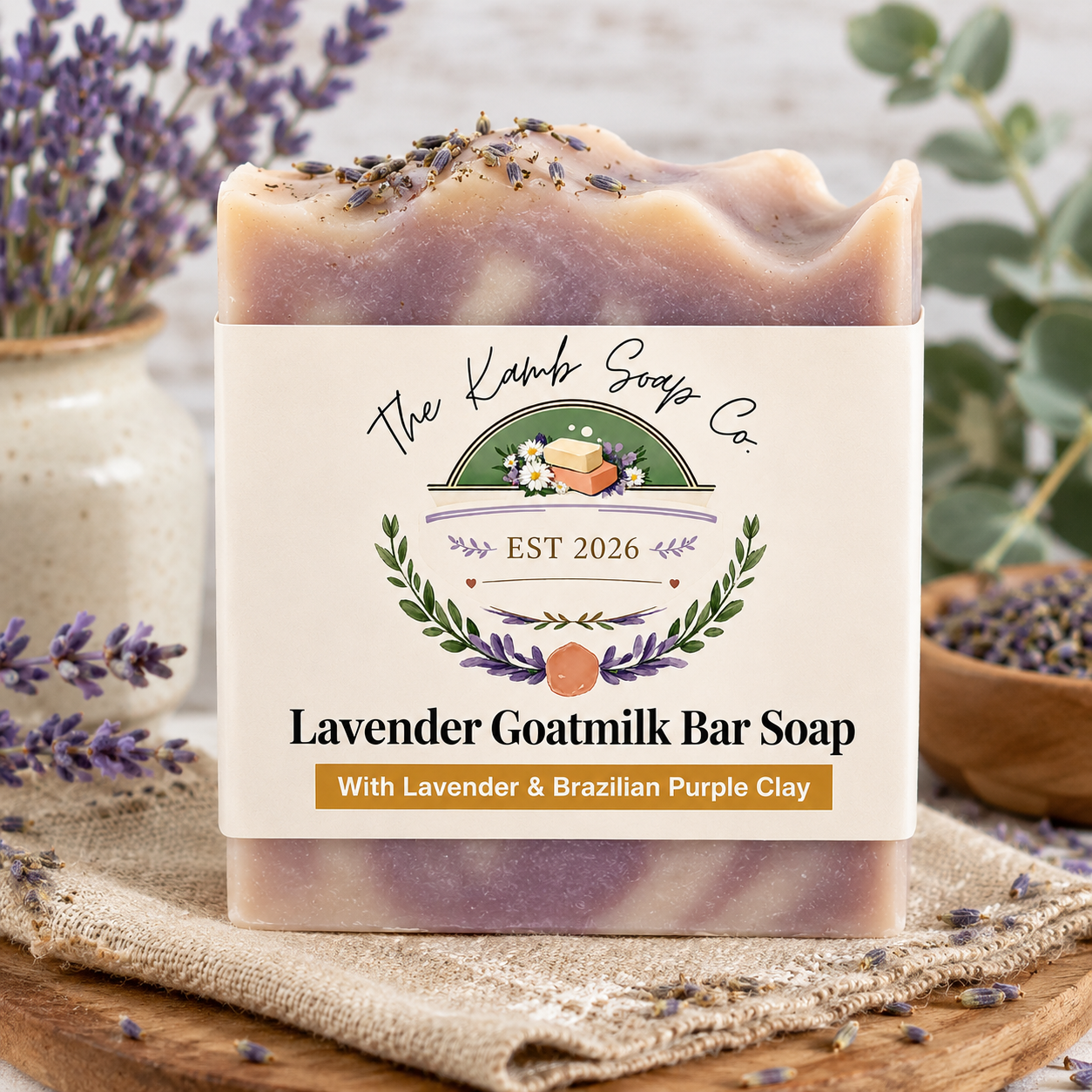Lavender Goatmilk Bar Soap | Handmade Goat Milk Soap with Lavender and Brazilian Purple Clay | Natural Face and Body Soap